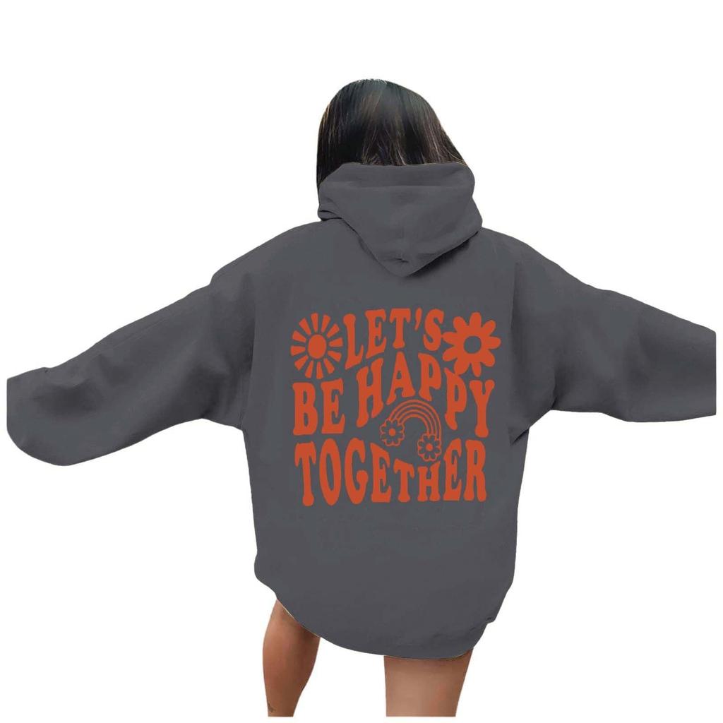 Women's long-sleeved letter-printed hooded pullover hoodie jacket