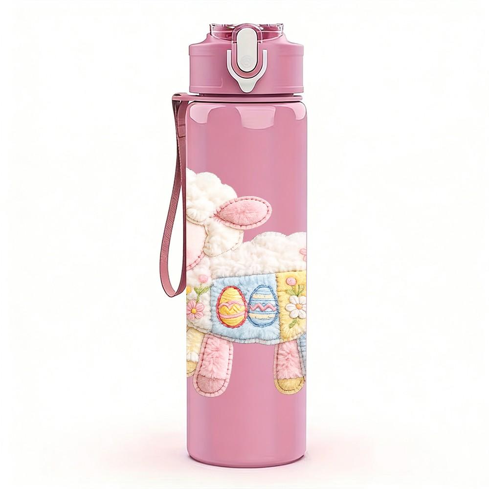 1PC Soft Plush Sheep Cute Cartoon Print 750ml Color Plastic Sports Water Bottle Leakproof Flip Straw Lid Suitable for Sports Office Home Use