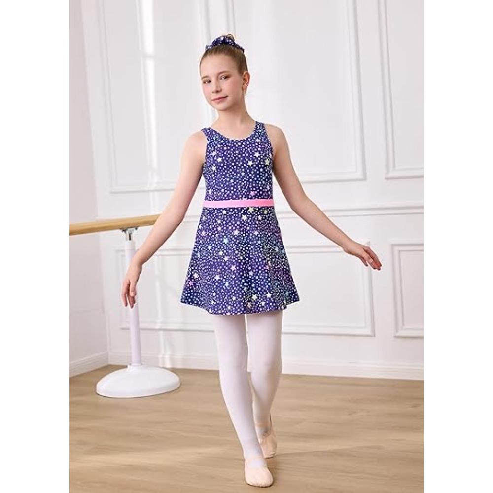 CHARMLEAKS Girl Gymnastics Leotards Unitards with Skirt Ballet Dance Dress Tumbling Outfits with Scrunchie
