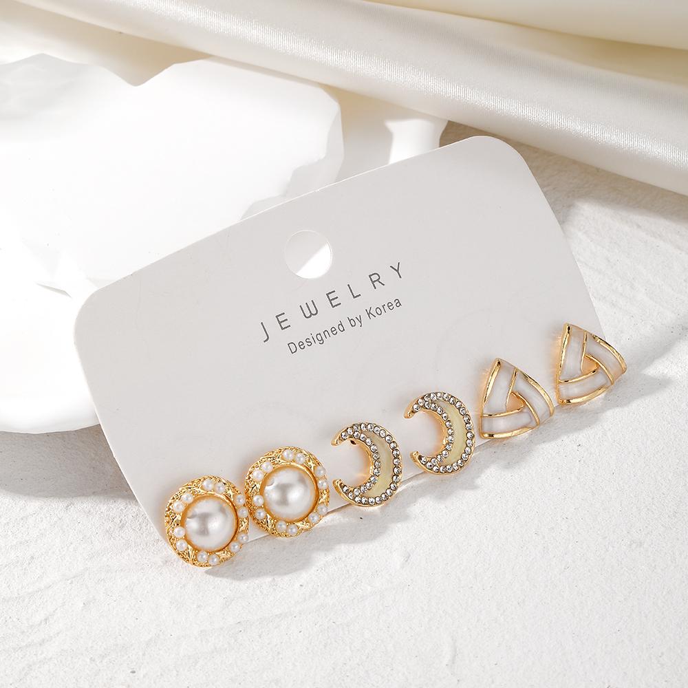 Mondperlen-Karten-Set, Ohrringe, 3-teilig, weißer Kristall, elegante Ohrringe, Diamant, Liebesperle, Mädchen, niedliches Ohrring-Set, Dekoration, Geschenk