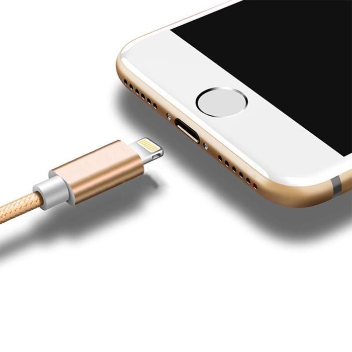 Câble pour iPhone - Non spécifié - 2M - Nylon Doré - Compatible avec plusieurs modèles d'iPhone - USB