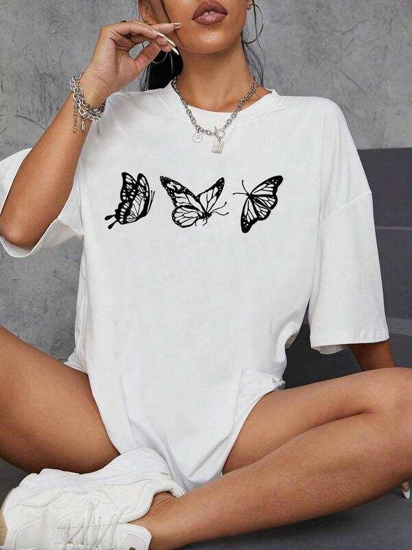 Unisex s Butterfly Graphic Print Round Neck T-Shirt S