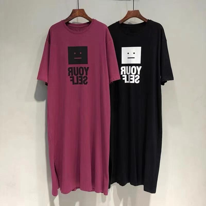 Volný střih Velká velikost Tričko s krátkým rukávem a kulatým výstřihem Sukně, Dlouhé letní nový styl Ležérní šaty, Dámská noční košile nad kolena