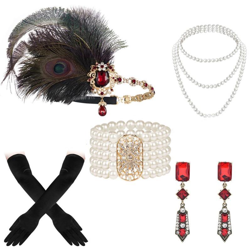 Western 1920s Peacock Feather Headdress Headband Gatsby Party Masquerade Halloween Women's Set Elegant Essential