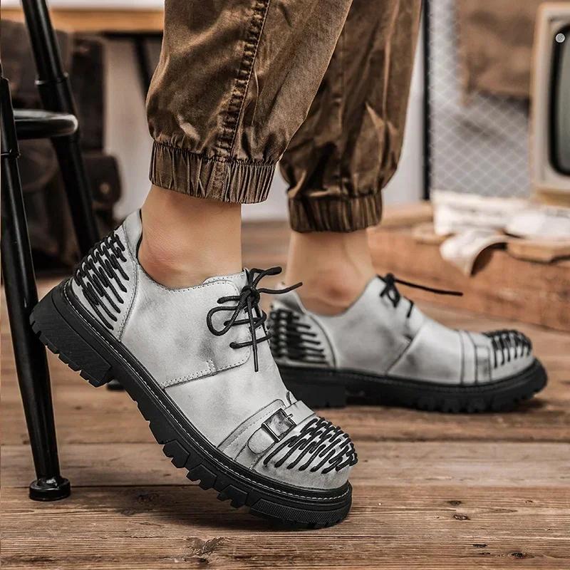 Fashion Luxury Men Casual Leather Business Tooling Shoes Comfy Thick Bottom Italian Genuine Leather Oxford Shoes Outdoor Walking Shoes