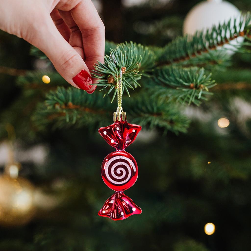 Christmas Candy Cane Shaped Ornament 6PCS Set Swirl Pattern Design Holiday Festive Tree Hanging Decor Unique Xmas Decor Gift