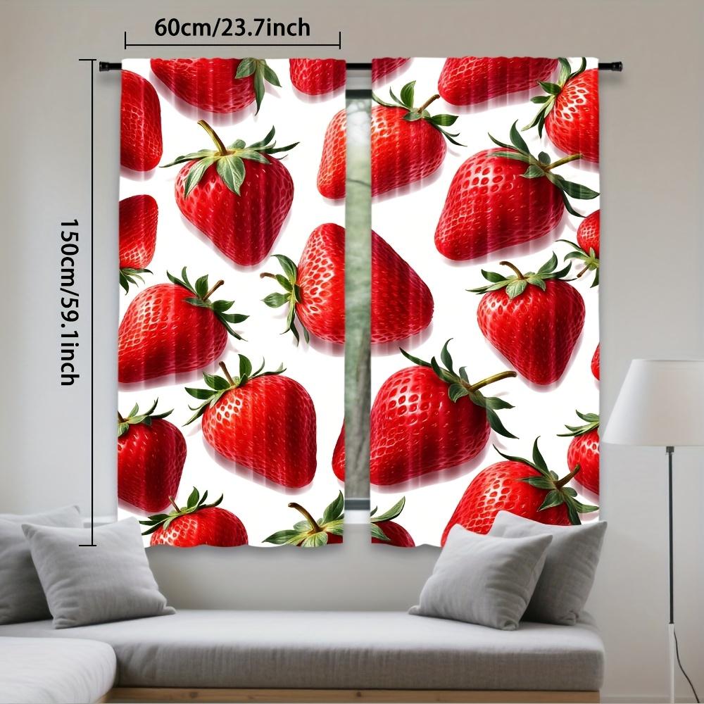 2Pcs Polyester Strawberry Red Strawberry Printing Window Curtains Birthday Party Decoration Backdrop Drapes for Living Room