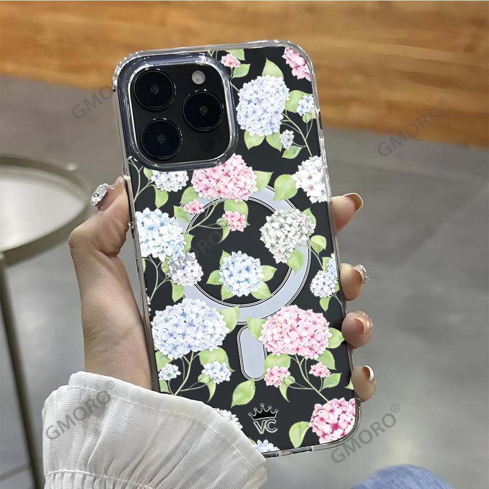 Summer Fresh Floral Mobile Phone Case iPhone15pm Alec Transparent MagSafe Magnetic Case Apple 17Pro