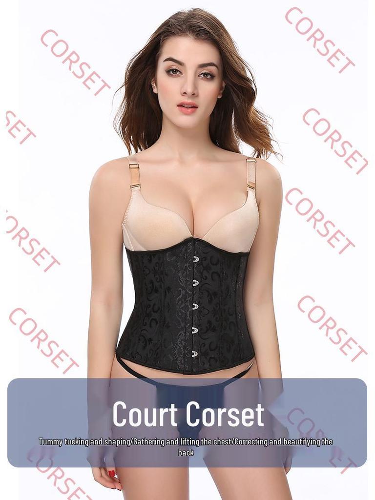 Retro Floral Waist Cincher Corset with Tummy Control and Multi-Color Jacquard Pattern