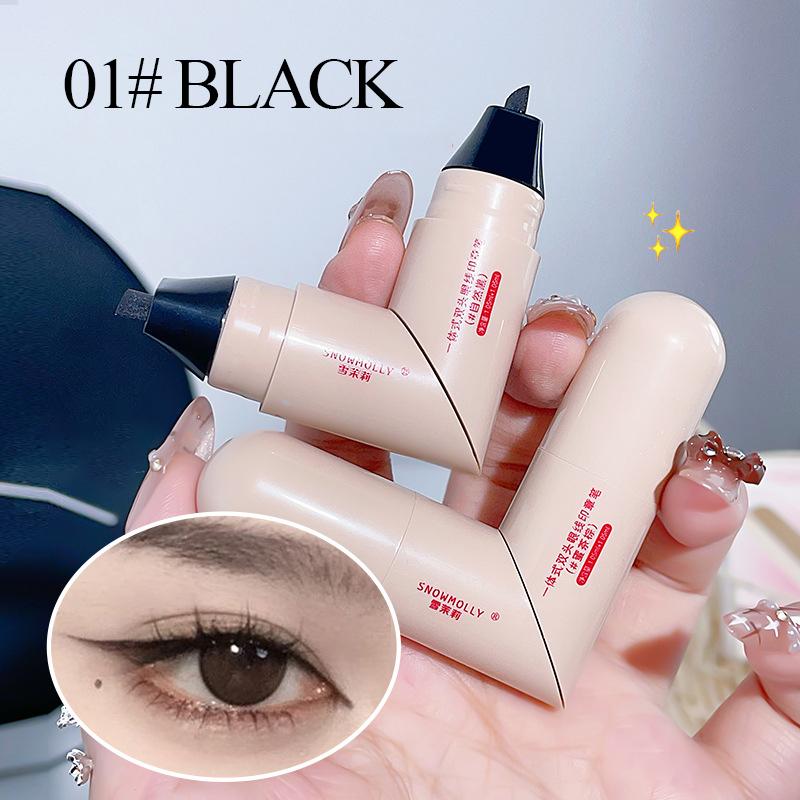 Double Ended Seal Eyeliner Waterproof, Long-lasting and Sweat-proof Eyeliner Stamp Pen Natural Black Quick-drying Lazy Eye Liner