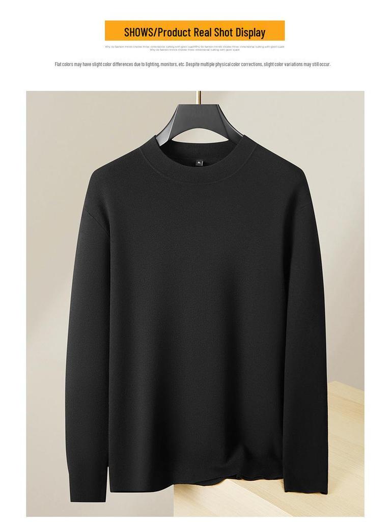 Men's Plus Size Silk Velvet Knitwear: Autumn/Winter 2025 Casual Round Neck Wool Sweater.