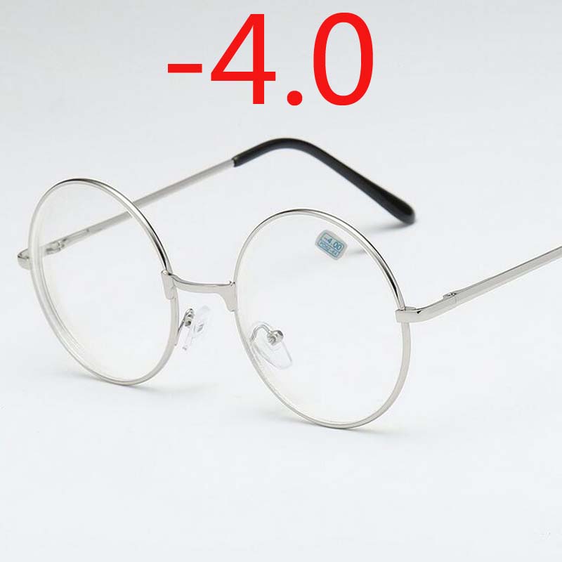 Round Glasses Woman Men Glasses Retro Myopia Optical Metal Frames Clear Lens Black Silver Gold Eyeglasses -1.0 -1.5 -2.0 To -4.0