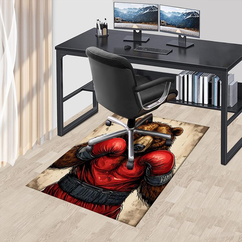 Boxing Bear Chair Mat Office Carpet for Home Decor, Oversized Rug for Sofa and Bedroom, Gift Idea for Office Enthusiasts