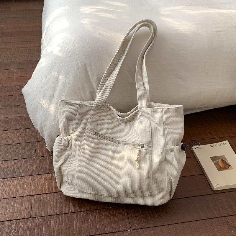 Vintage Corduroy Tote Bag for Women Large Capacity Shoulder Bag Casual Handbag College School Shopping Travel Tote Bag