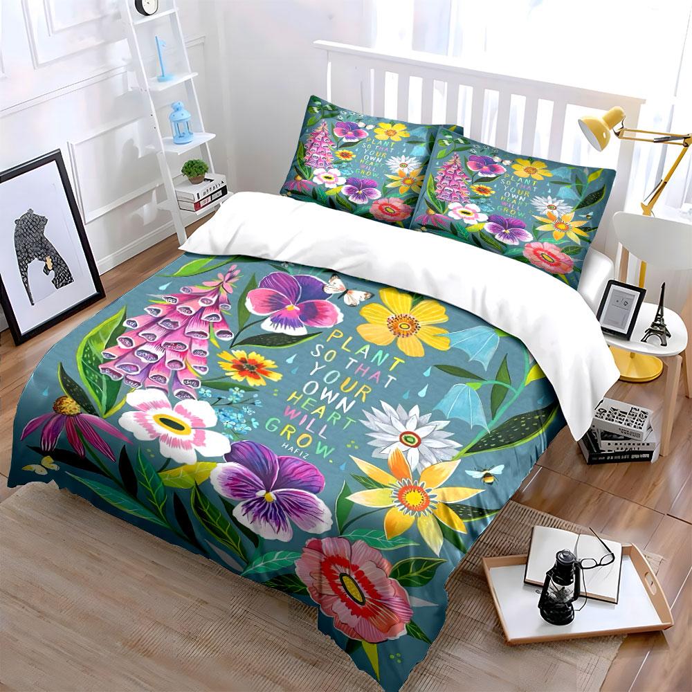 Colorful Flowers and Butterflies. Bedding Sets Duvet Cover Sets Duvet Covers Pillowcases(1 * Duvet Cover 2 * Pillowcases Without Duvet Insert)