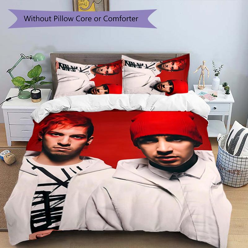 3pcs Tyler Joseph and Josh Dun1 pattern bedding set duvet cover set includes duvet cover &pillowcases, perfect all season bedroom decoration & gift
