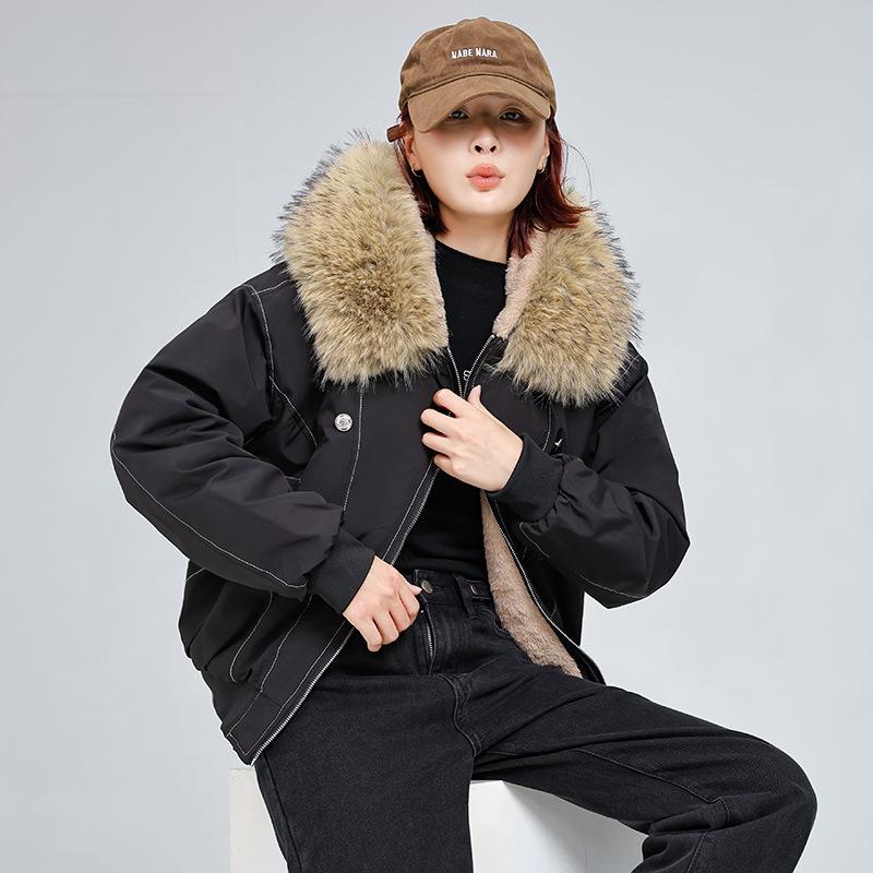 Winter Jackets Fur Collar Parkas Coat Women's Vintage Thicken Fleece Warm Jackets Streetwear Harajuku Hip Hop Padded Jackets Outwear