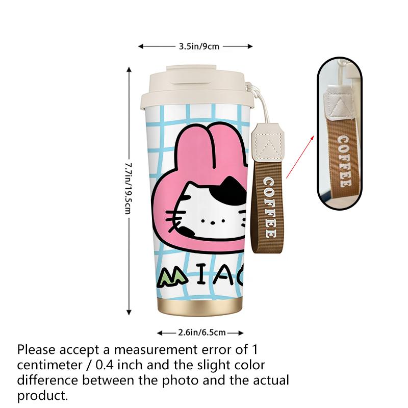 Coffee Mug 532ml Bunny Ear Cat Element Lanyard Insulated Cup Hot Cold Cup Lightweight Cup Handheld Cup Large Capacity Cup