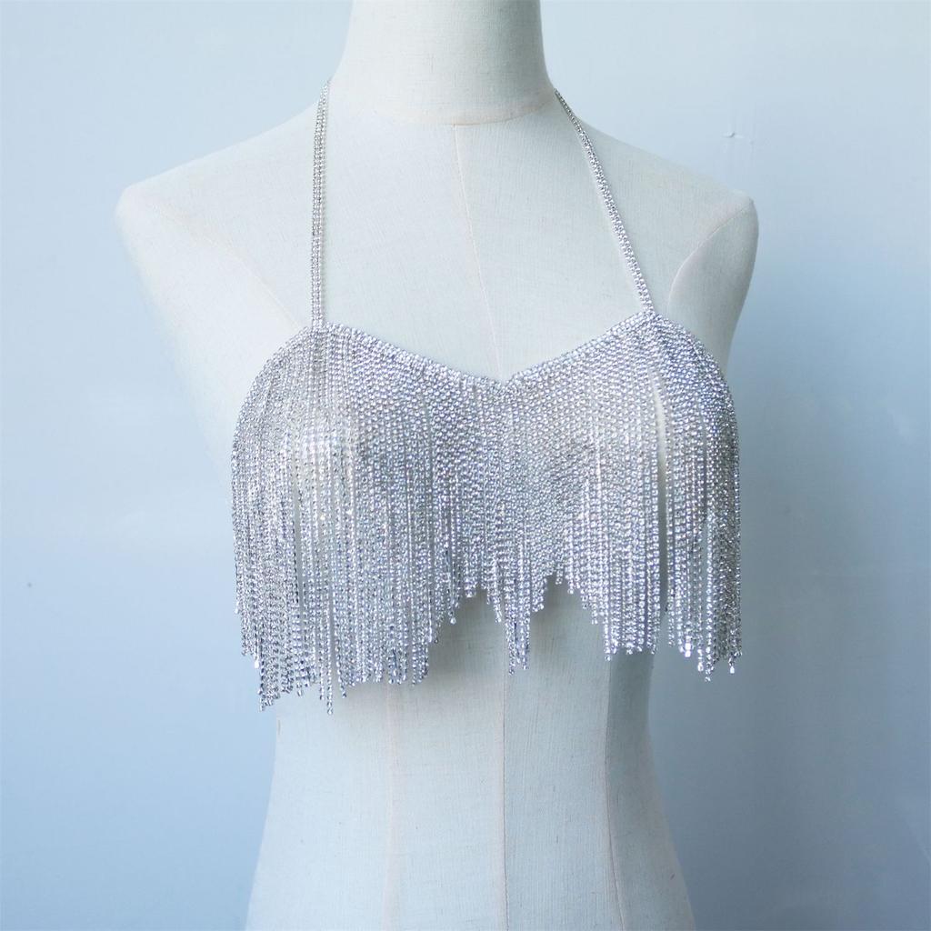 European And American Exaggerated Fringed Rhinestone Bra Body Chain Nightclub Women'S Sexy Shiny Accessories