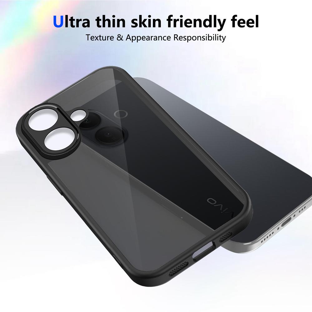 KEYSION Matte durchscheinende schwarze Handyhülle für VIVO V60 Lite 5G Weiches Silikon+PC Klare stoßfeste Rückseite für IQOO Z10R 5G