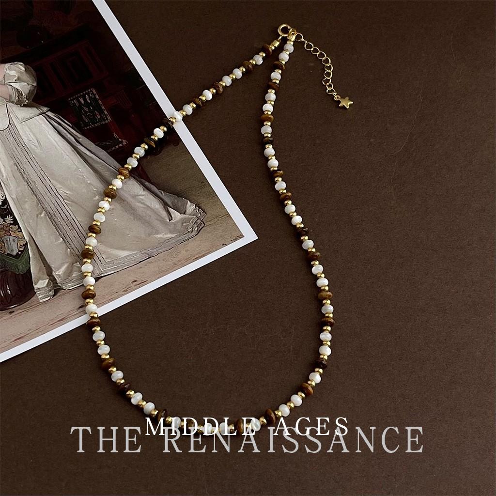 Natural Tiger's Eye Stone Necklace Vintage Stacked Sweater Chain Temperament Necklace