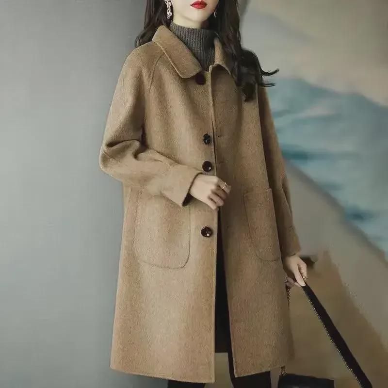 Women's Wool Coat: 2025 Spring/Autumn Korean Style Slim Fit, Medium-Long Length