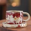 Grobes Töpferton Ofenwechsel Tasse und Untertasse Set Unregelmäßige Wabi-Sabi Keramiktasse für Kaffee Tee Hausbar Rustikale Wohnkultur Geschenk