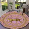 1pc Office Carpet, Golden Vintage Leopard Chair Rug, Living Room Printed Round Rug, Home Chair Floor Mat