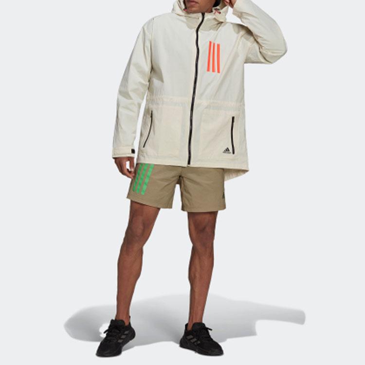 Adidas Colorblock Striped Casual Sports Hooded Jacket Men Jackets Yellow White H39855