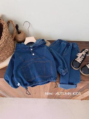 Children's Stylish Denim Hoodie & Jeans Set (0-3 Years) - Autumn Two-Piece Outfit for Boys & Girls