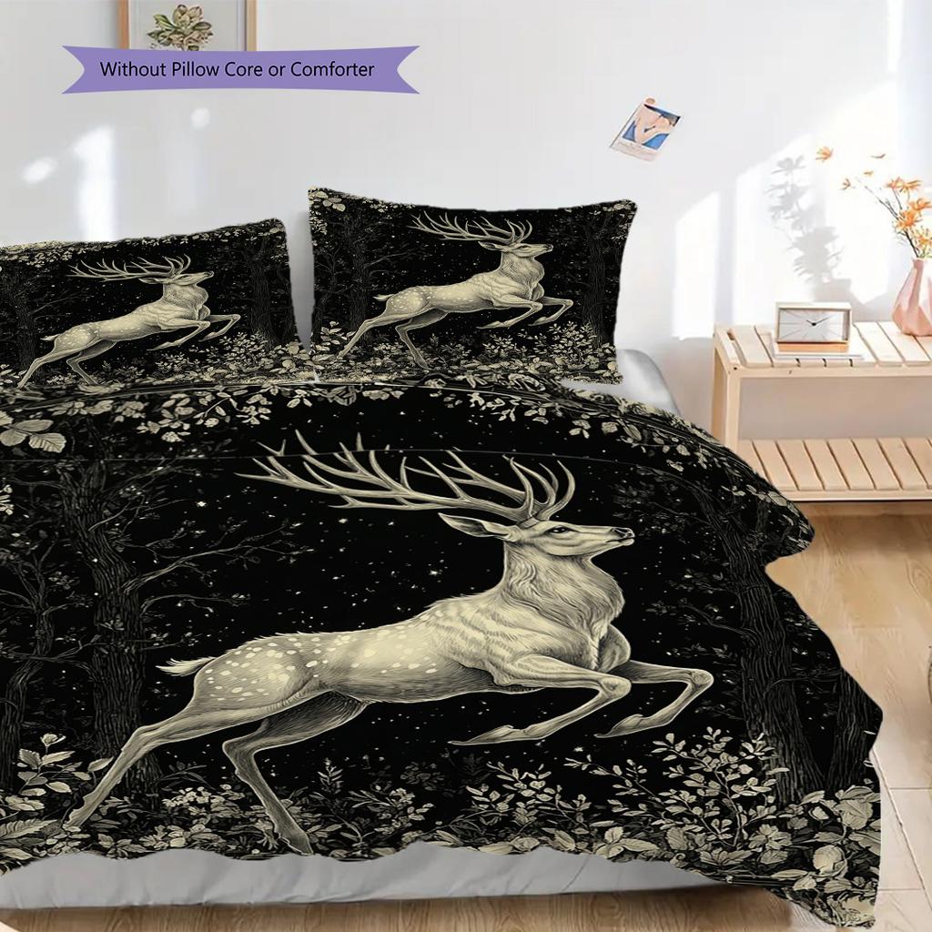 Deer Pattern Bedding Quilt Set Quilt Cover Pillowcase Home Decoration Birthday Gift (1 * Duvet Cover + 2 * Pillowcase, Without Core)