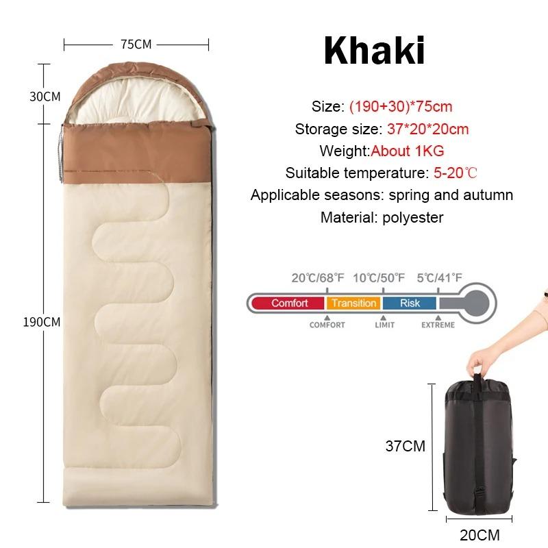 

Спальні мішки для кемпінгу Надлегкі спальні мішки для відпочинку на природі Весна-осінь Спальні мішки для подорожей на відкритому повітрі Піші прогулянки Спальні мішки для риболовлі Товари для кемпінгу 1kg хакі