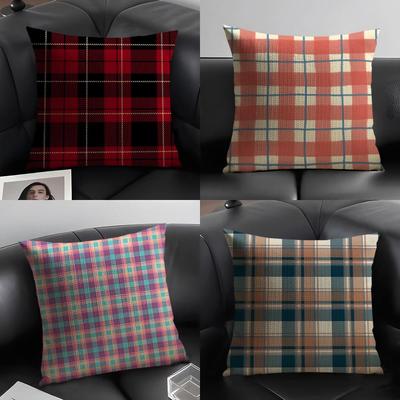 Funda de Cojín de Lujo a Cuadros Lino Natural Tejido Orgánico Impresión a Doble Cara Sofá Decoración del Hogar Funda de Almohada de Regalo