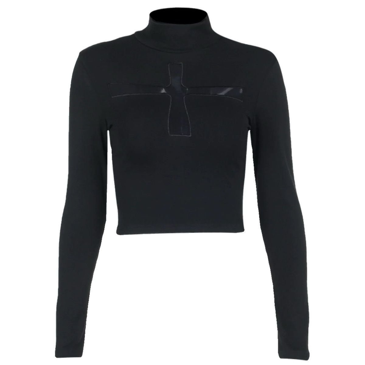 

Готический темный крест полые длинные рукава топ Harajuku Y2K винтажный панк сексуальный перспектива модный стиль тонкий женский топ XXL