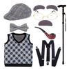 100 Days Of School Halloween Grandpa Costume Set Old Man Costume Set Hat Glasses Mustache and Eyebrows for Kids Boys