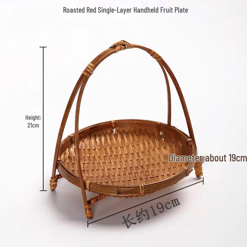 Multi-Layer Bamboo Handwoven Basket with Handle for Tea, Pastry, Fruit & Cake