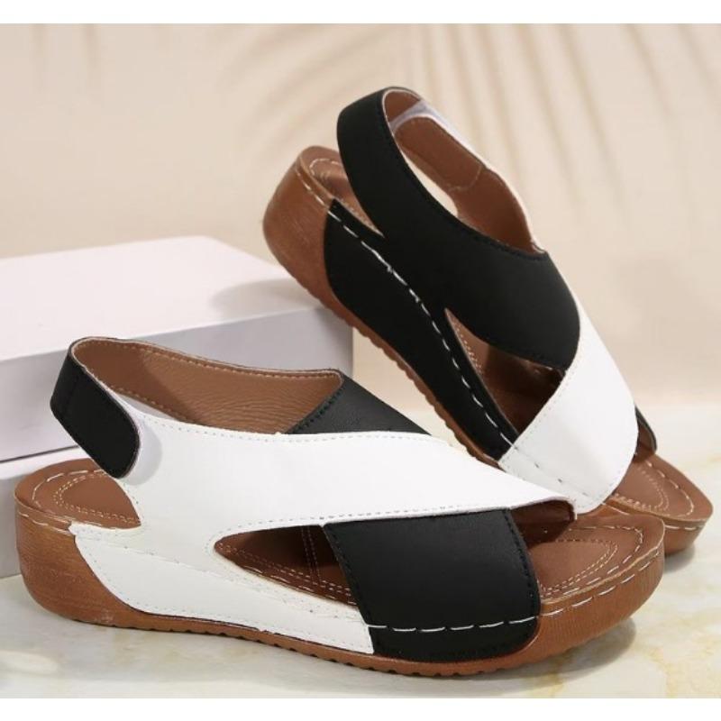 

Женские сандалии на танкетке контрастного цвета с открытым носком, обувь на мягкой подошве, удобные летние сандалии для улицы 36