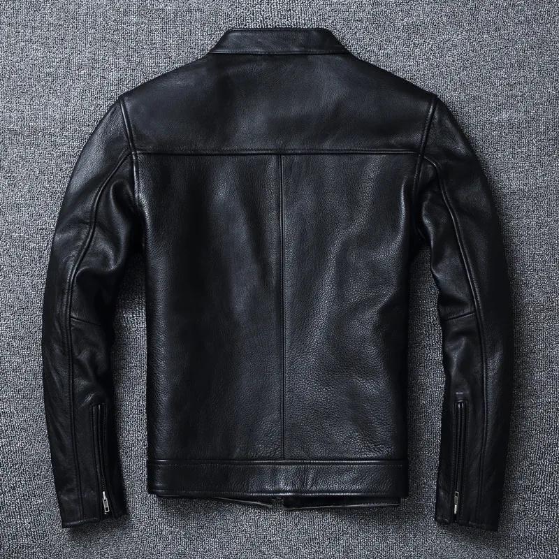 Men's Casual Slim Black Genuine Leather Jacket Fashion Real Cowhide Vintage Motorcycle Biker Coat Spring Autumn