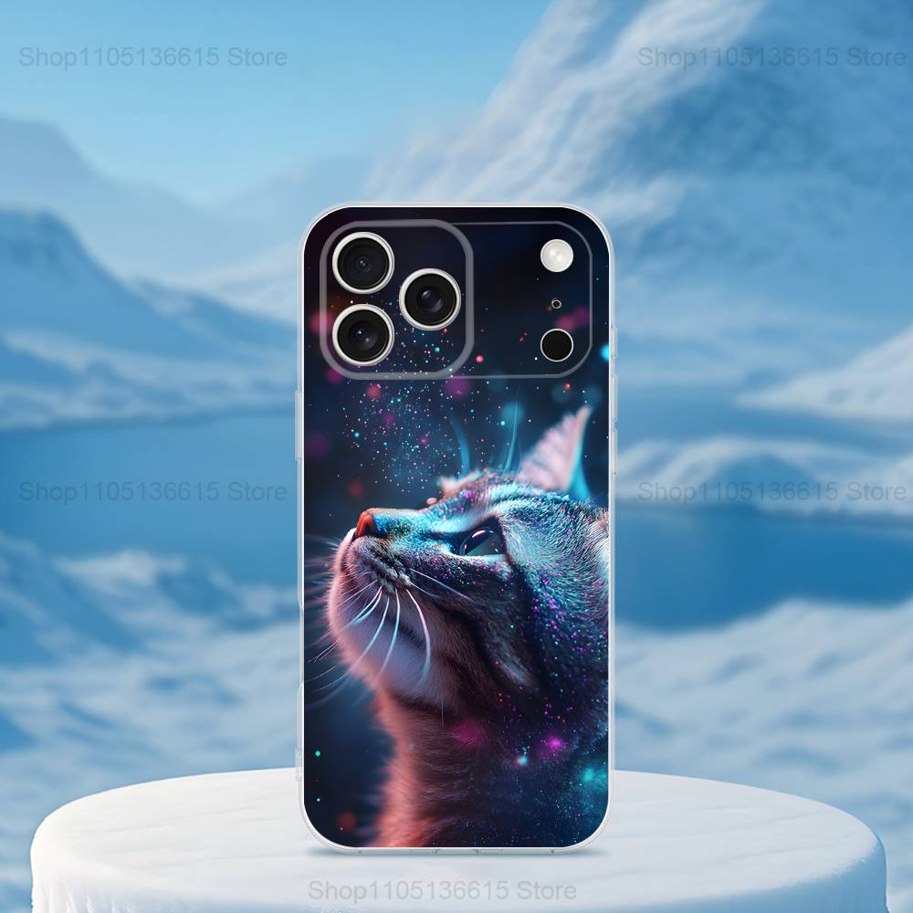 Phantasy Cat Painting Art Phone Case For iPhone 16,15,14,13,12,11,17 Pro,Max,Plus,X,XS,XR,SE,Mini Transparent Soft Cover