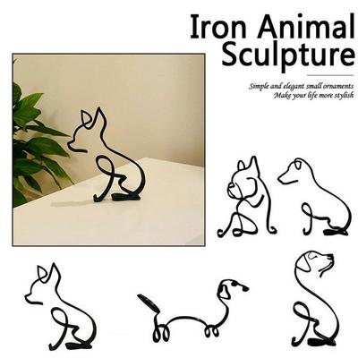 Gift Handicraft Chihuahua Pastoral Dog Wrought Iron Modern Animal Sculpture Simple Statue Art Figurine Abstract Dog Ornament