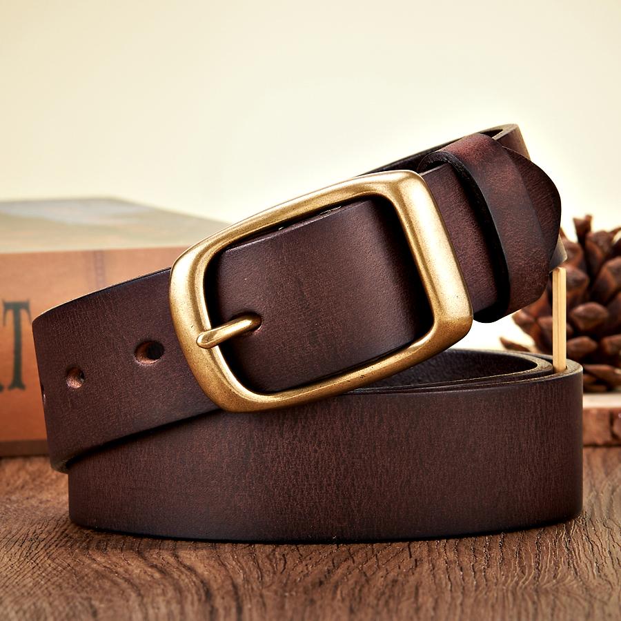 3.3CM High Quality Natural Cowskin Genuine Leather Belt Men Casual Copper Buckle Business Male Strap for Jeans Cowboy Cintos
