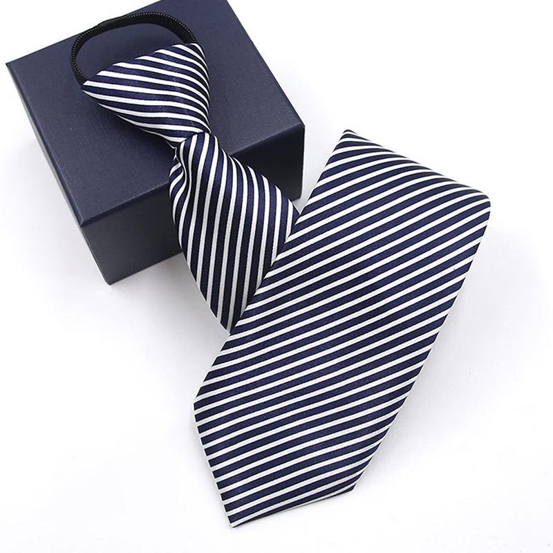 Elegant 8Cm Lazy Ties Blue Black Red Striped Men Shirt Business Dress Zipper Tie Neckties Accessories Wedding Groom