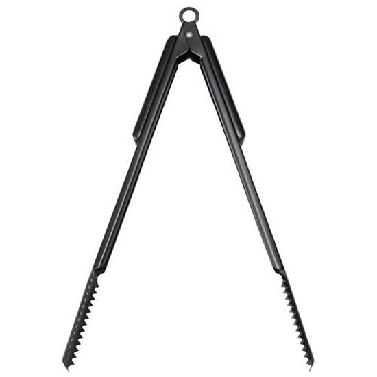 Captain Stag Outdoor BBQ Tongs Wood Grip Charcoal Clamp 35cm Stopper Black Titanium Coating Stainless Steel UG-3332