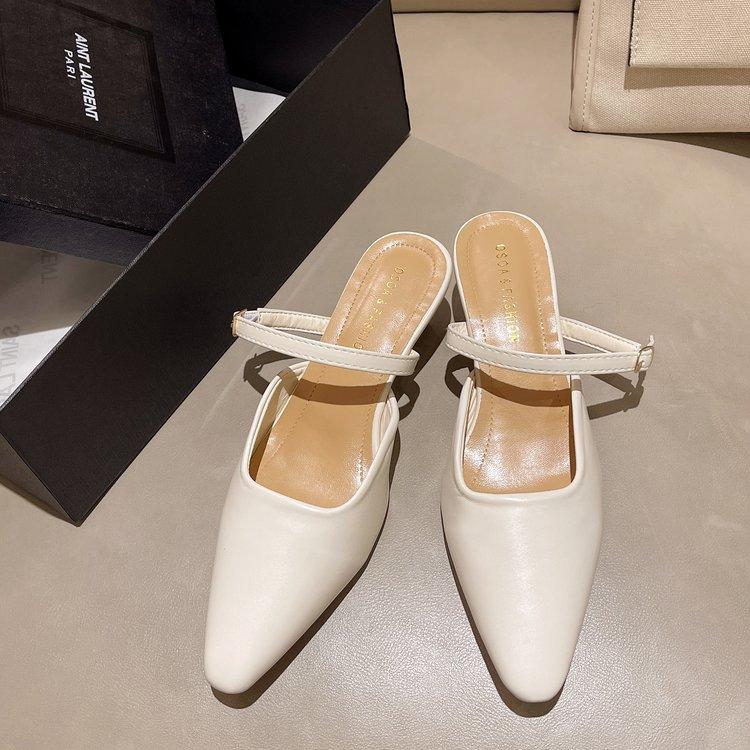 Fashion 2025 Spring Summer New Baotou Half Slippers High-heeled Shoes Fashion Shallow Mouth Elegant Mules Solid Color Slipper Sandals
