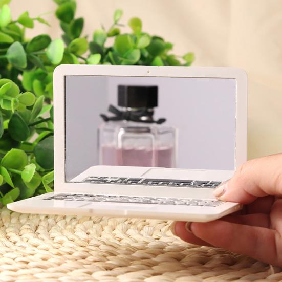 Handheld Cosmetic Mirror Mini Laptop Mirror, Pocket Size Shaped Makeup Portable Small Foldable Vanity Folding Computer for Dollhouse Accessory, Travel