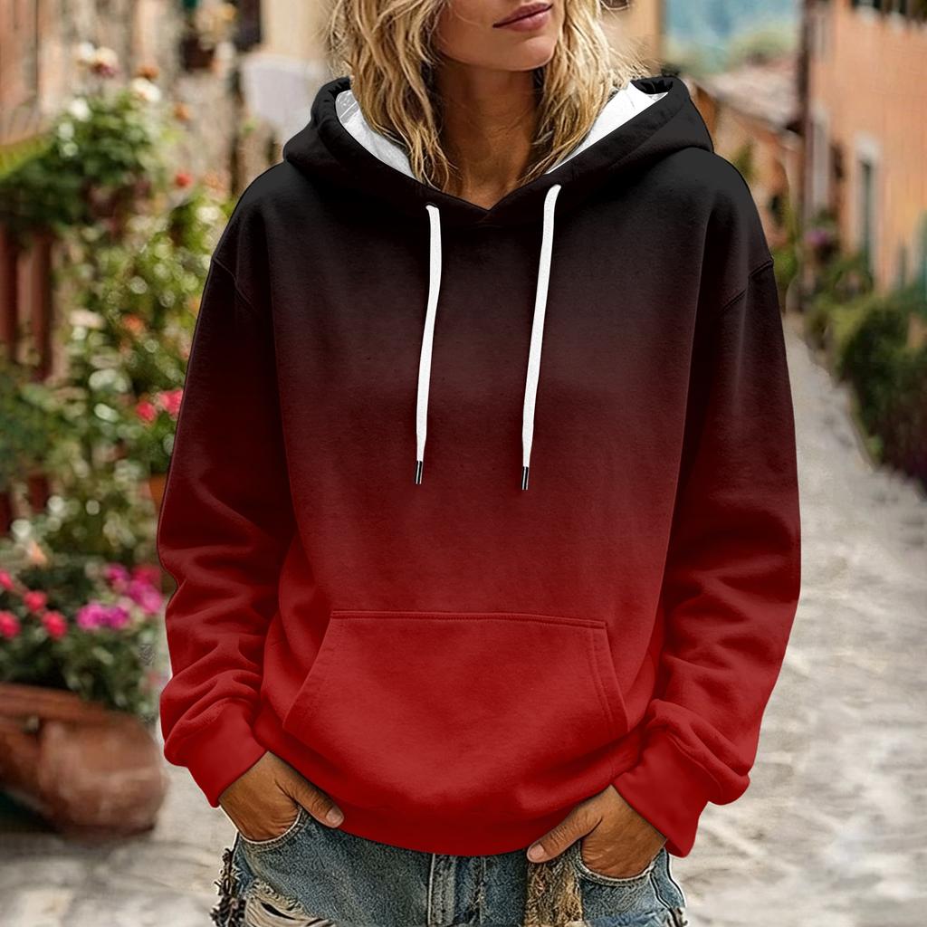 Women's Gradient Printed Long Sleeve Hoodie with Pocket and Casual Top
