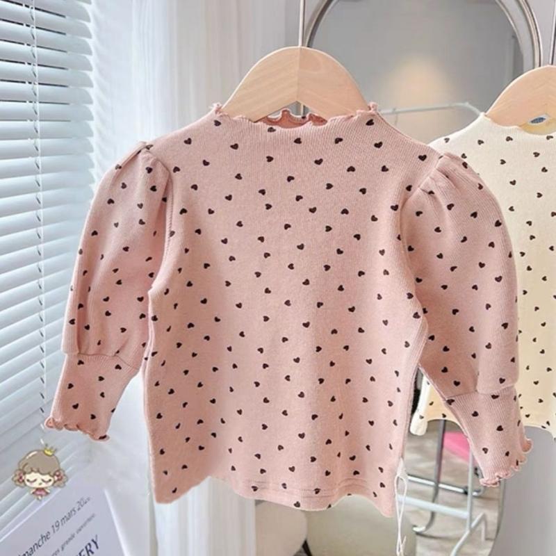 Adorable Trendy Girls Long Sleeve Shirts with Half High Collar Puff Sleeves Ideal for Playtime and School Days in Spring Autumn