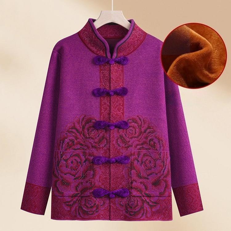 Veste Pull d'Hiver pour Maman Épaissie Vêtements pour Femmes d'Âge Moyen et Âgées, Haut Tendance pour Banquet de Mariage de Belle-Mère