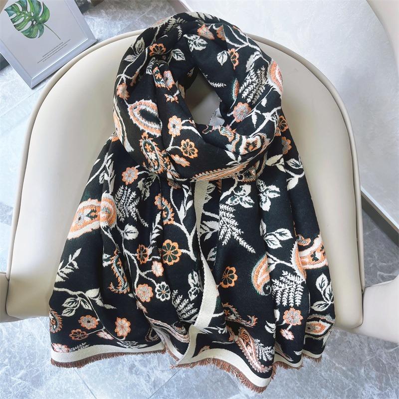 Scarf women's autumn and winter versatile long scarf imitation cashmere cashew flower shawl women's scarf
