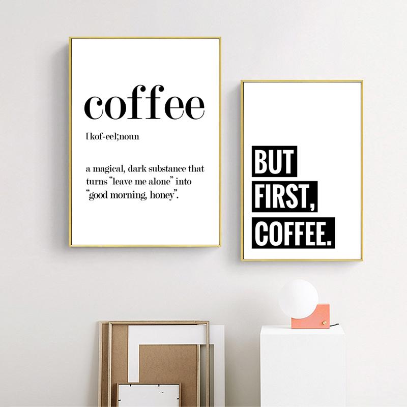 But First Coffee Quotes Kitchen Canvas Painting Nordic Black White Posters Print Modern Wall Art Picture Bar Cafe Decor HD3093